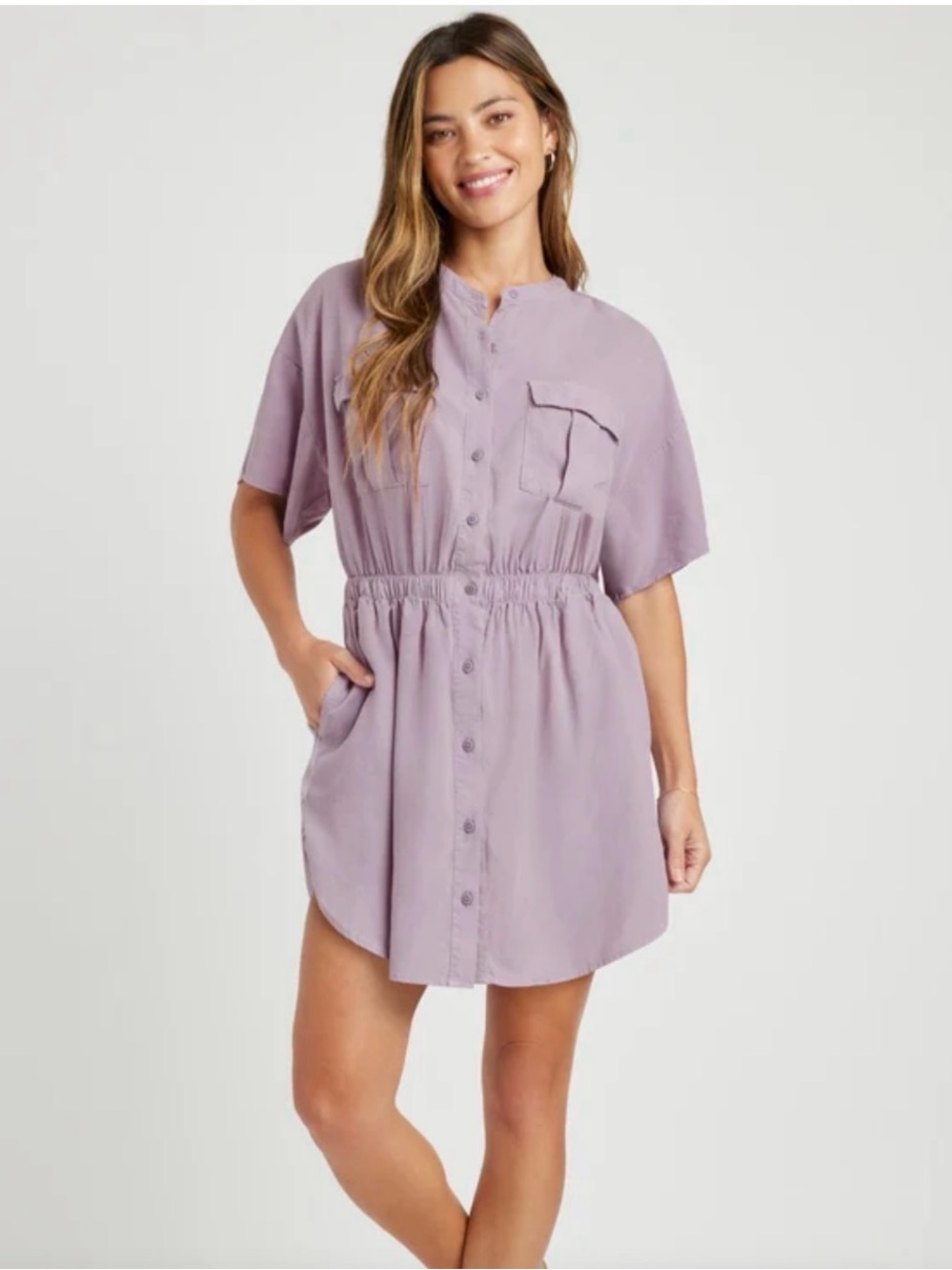 Splendid Lilac Raquel Mini Short Sleeve Shirt Dress w/Pockets L